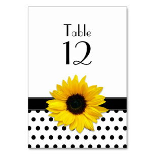 Tarjeta De Mesa Boda de puntos de polka blanco amarillo girasol ne