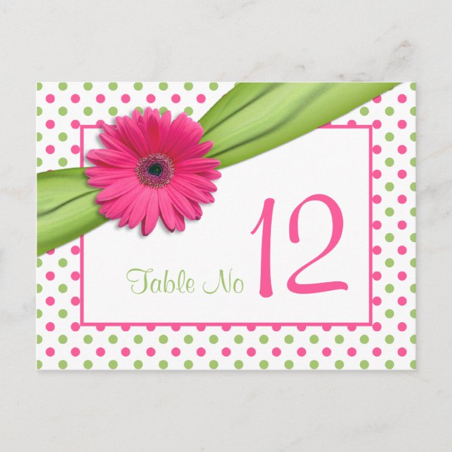 Tarjeta de mesa Boda de puntos de polka verde rosa (Anverso)