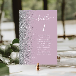 Tarjeta De Mesa Boda de purpurá plateado con brillo polvoriento