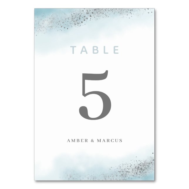 Tarjeta De Mesa Boda de Purpurina Blue Silver para bebés (Anverso)