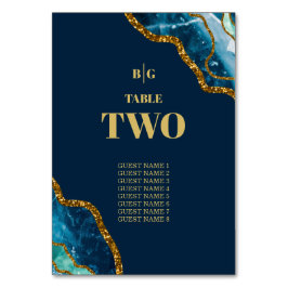 Tarjeta De Mesa Boda de Purpurina de Geode de Blue & Gold Agate