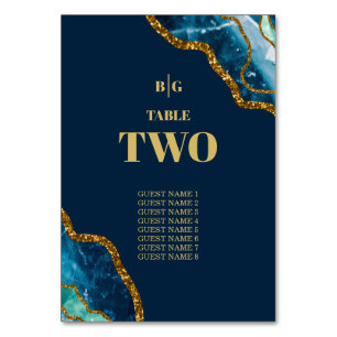 Tarjeta De Mesa Boda de Purpurina de Geode de Blue & Gold Agate