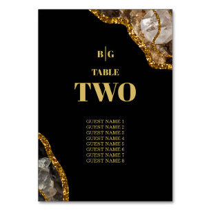 Tarjeta De Mesa Boda de Purpurina de Geode Negro y Oro