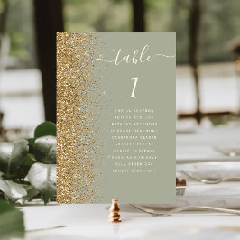 Tarjeta De Mesa Boda de Purpurina de oro verde sage moderno