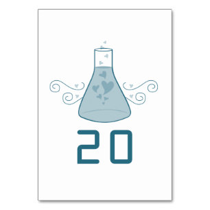 Tarjeta de mesa Boda de química dulce azul
