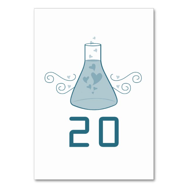 Tarjeta de mesa Boda de química dulce azul (Anverso)