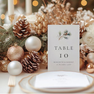 Tarjeta De Mesa Boda de ramas y conos de vino de invierno