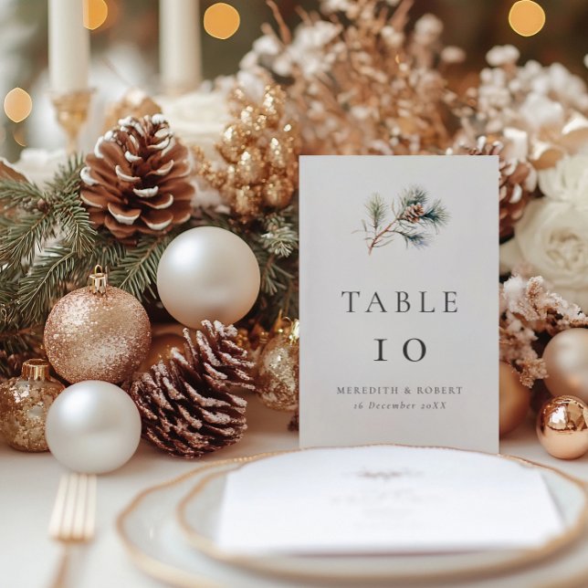 Tarjeta De Mesa Boda de ramas y conos de vino de invierno (Subido por el creador)