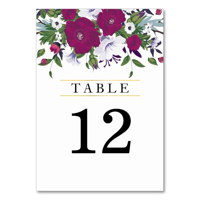 Tarjeta De Mesa Boda de ramo de flores violeta botánica (Anverso)