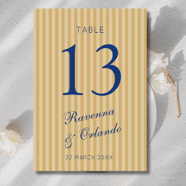 Tarjeta De Mesa Boda de raya de miel retro azul marino vintage