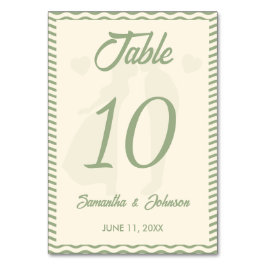 Tarjeta De Mesa Boda de raya ondulada verde salvia moderna