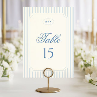 Tarjeta De Mesa Boda de rayas azules claras clásicas