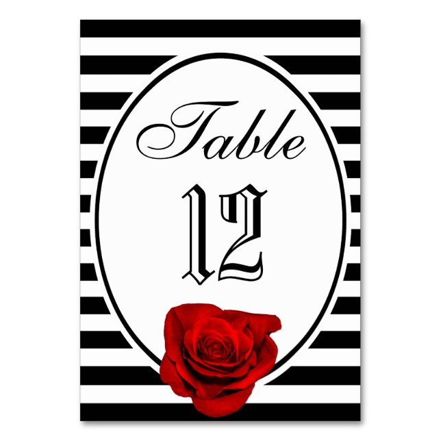 Tarjeta de mesa Boda de rayas blancas y negras de  (Anverso)