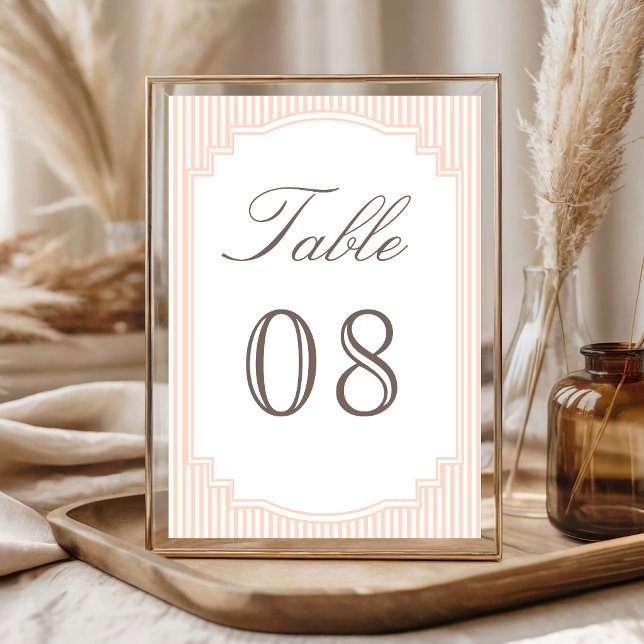 Tarjeta De Mesa Boda de rayas de melocotón pastel clásico (Subido por el creador)