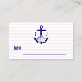 Tarjeta De Mesa Boda de rayas florales náuticas