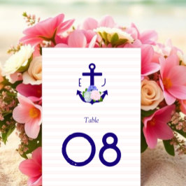 Tarjeta De Mesa Boda de rayas florales náuticas