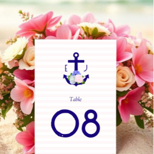 Tarjeta De Mesa Boda de rayas florales náuticas