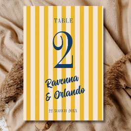 Tarjeta De Mesa Boda de rayas melocotón suave azul medianoche retr