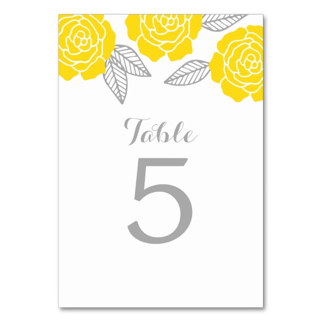 Tarjeta De Mesa Boda de Rosa amarillo y gris moderno (Anverso)
