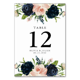 Tarjeta De Mesa Boda de Rosa Navy Blue y Rubor