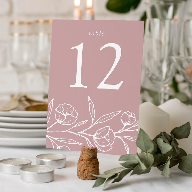 Tarjeta De Mesa Boda de Rosa Polvorienta con Floral Dibujado (Subido por el creador)