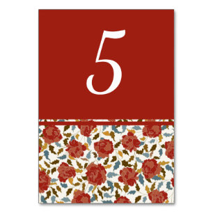 Tarjeta De Mesa Boda de Rosa Roja Dorada Elegante Polvorienta Flor