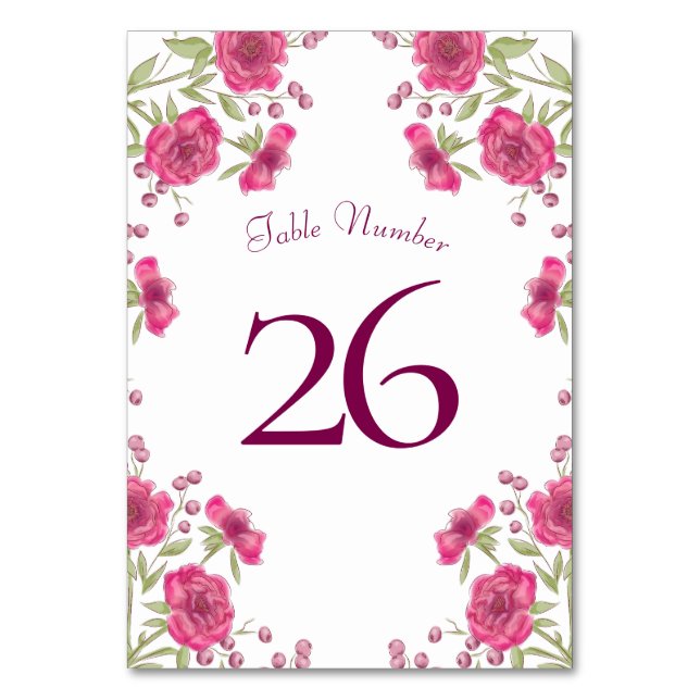 Tarjeta De Mesa Boda de Rosa Rosa Brillante (Reverso)