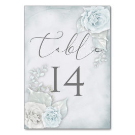 Tarjeta De Mesa Boda de rosas azul pálido y blanco