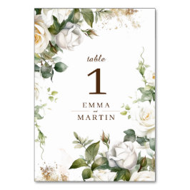 Tarjeta De Mesa Boda de Rosas Blancas Elegante Floral