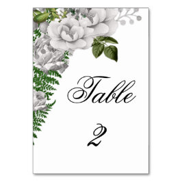 Tarjeta De Mesa Boda de rosas blancas florales y helechos