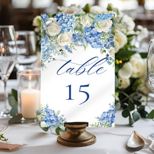 Tarjeta De Mesa Boda de rosas blancas Hydrangea Blue Garden
