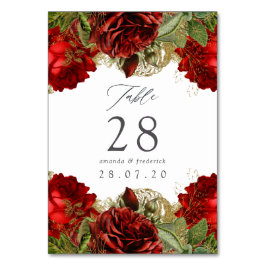 Tarjeta De Mesa Boda de Rosas Borgoña Rojo y Oro Vintage