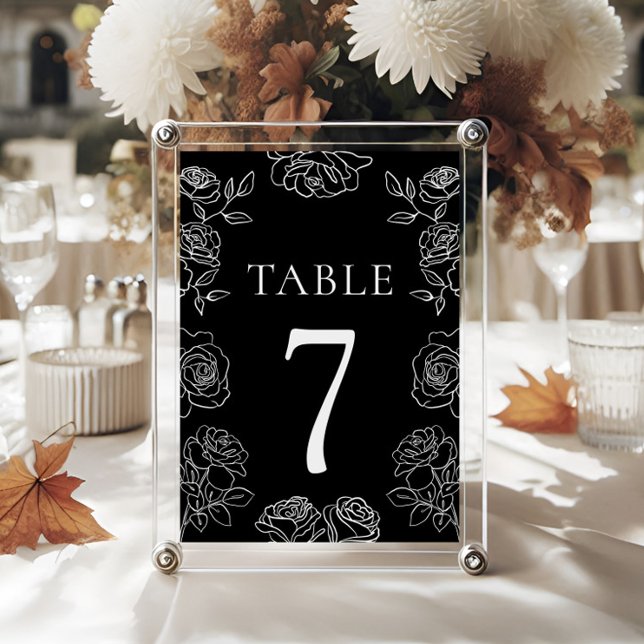 Tarjeta De Mesa Boda De Rosas Franceses Blancos Y Negros Premium (Subido por el creador)
