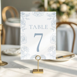 Tarjeta De Mesa Boda de Rosas franceses de color azul y blanco mod
