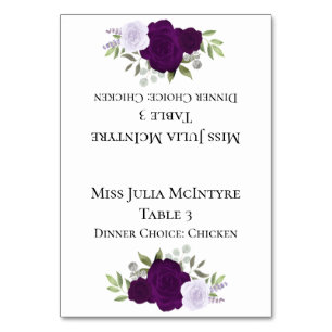 Tarjeta De Mesa Boda de Rosas morados DIY Fold Place Card con comi
