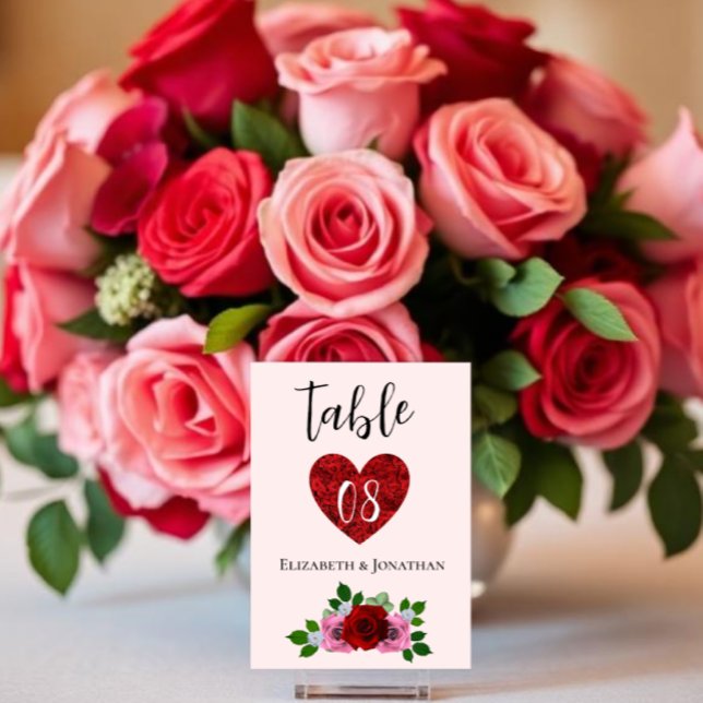 Tarjeta De Mesa Boda de Rosas Rojas y Rosadas (Subido por el creador)