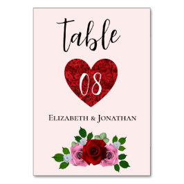 Tarjeta De Mesa Boda de rosas rojas y rosas