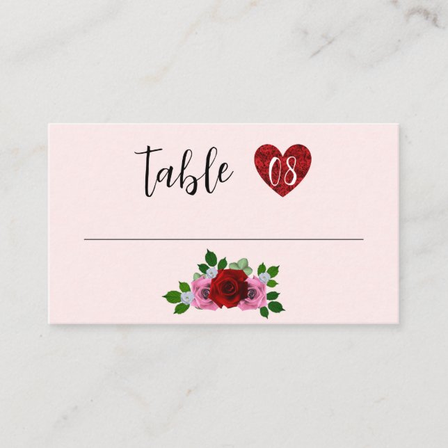 Tarjeta De Mesa Boda de rosas rojas y rosas (Anverso)