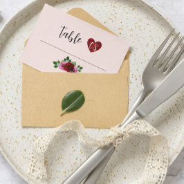 Tarjeta De Mesa Boda de rosas rojas y rosas