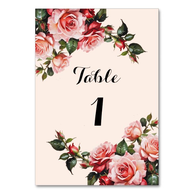 Tarjeta De Mesa boda de rosas rosadas y rojas bonitos (Anverso)