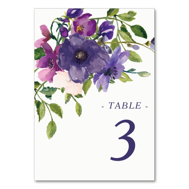 Tarjeta De Mesa Boda de Rosas salvajes Blue Violet (Anverso)