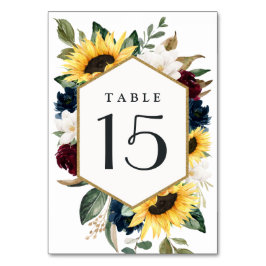 Tarjeta De Mesa Boda de Rosas Sunflower Burgundy Red y Navy Blue