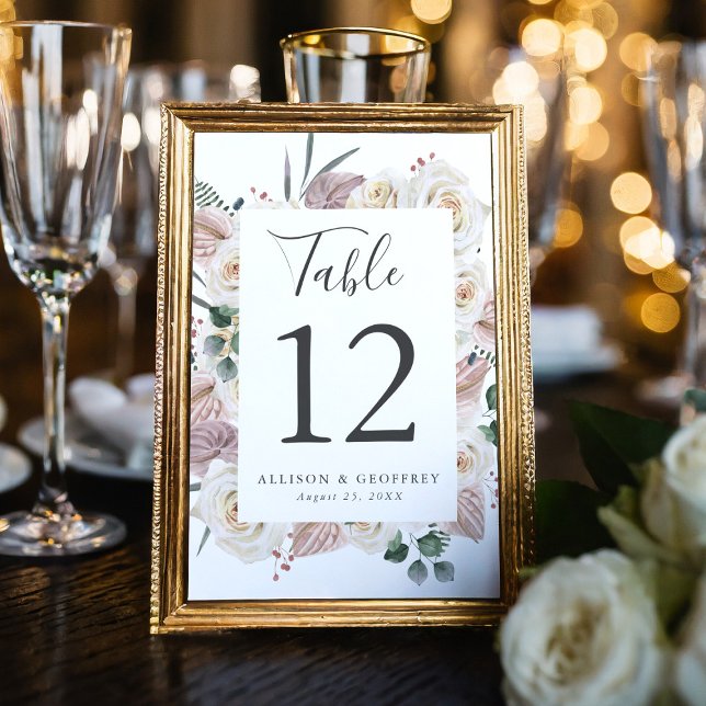 Tarjeta De Mesa Boda de rosas y orquídeas acuarela (Subido por el creador)