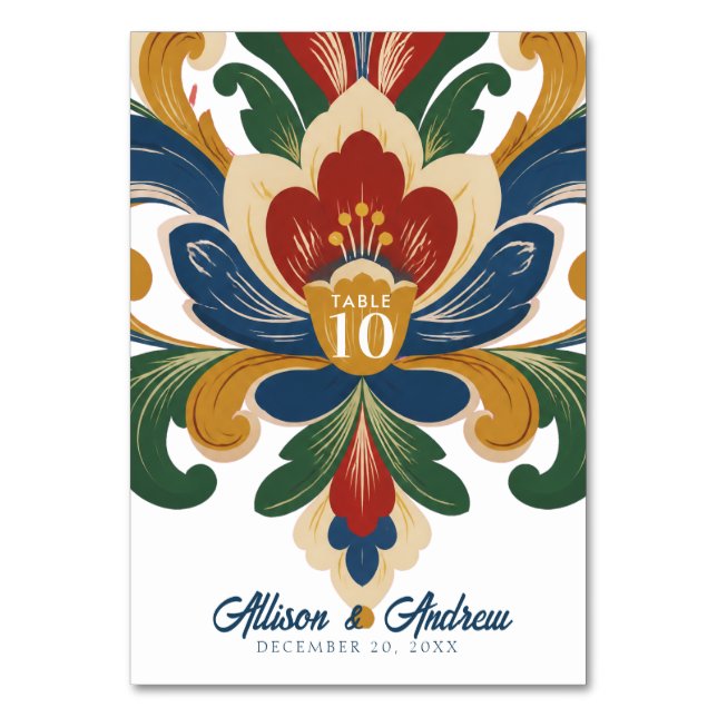 Tarjeta De Mesa Boda de Rosemaling Noruego (Anverso)