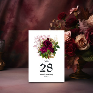 Tarjeta De Mesa Boda de Rubor Burgundy Gold Shabby