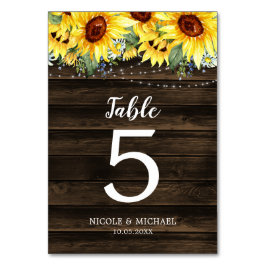Tarjeta De Mesa Boda de Rustic Sunflower Floral String Lights