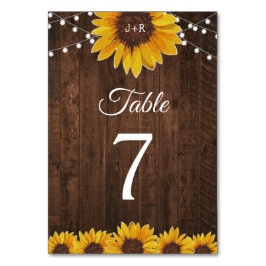 Tarjeta De Mesa Boda de Rustic Sunflower String Lights