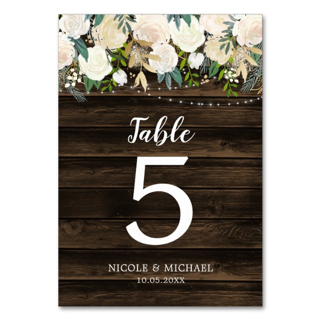Tarjeta De Mesa Boda de Rústico Floral Blanco (Anverso)