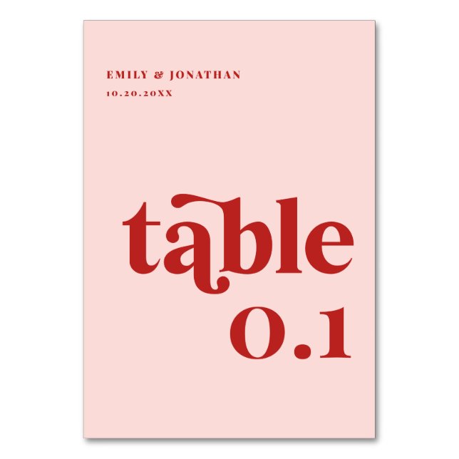 Tarjeta De Mesa Boda de San Valentín Roja y Rosa (Anverso)