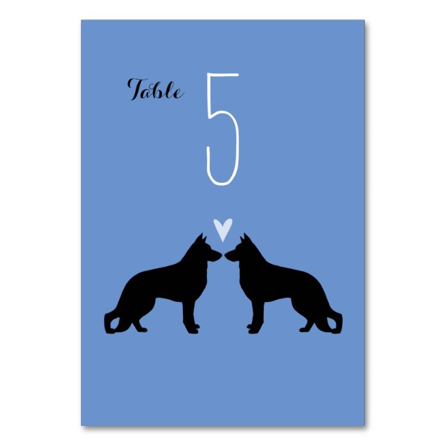 Tarjeta De Mesa Boda de Silhouettes de perro pastor alemán (Anverso)